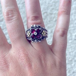 Barbara bixby 925 & 18k yellow gold ring w/stones